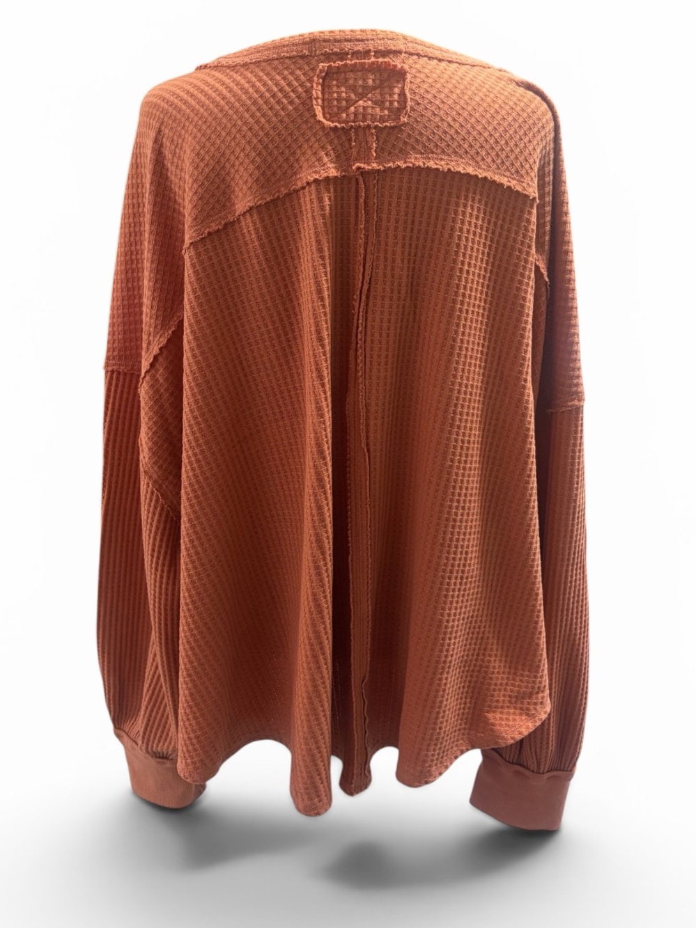 Women's Oversized Waffle Knit Sweater - Rust - Picture 3 of 9